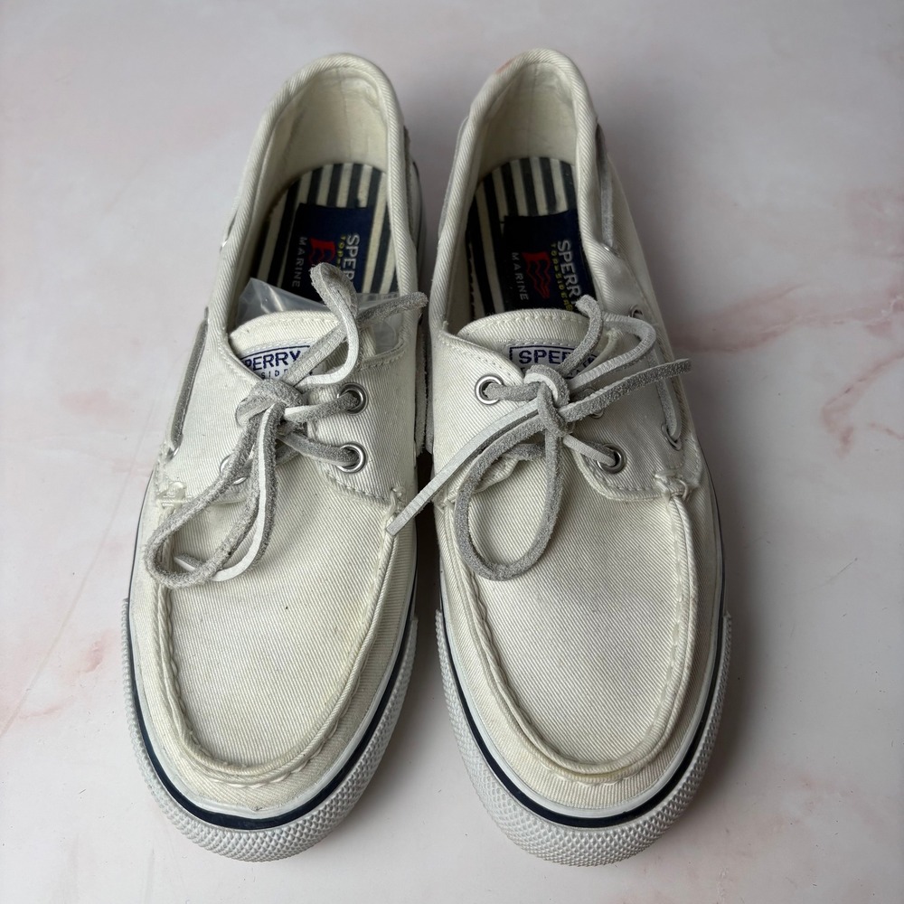 Sperry Top-Sider Bahama Women 6.5 M Off White Canvas Boat Shoe Sneaker‎ 9560350